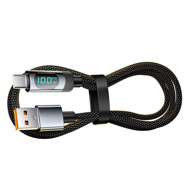 100W PD USB C to Type C 100W Smart Digital Display Fast Charging Nylon Data Cable for iPhone for Huawei for Xiaomi Cable