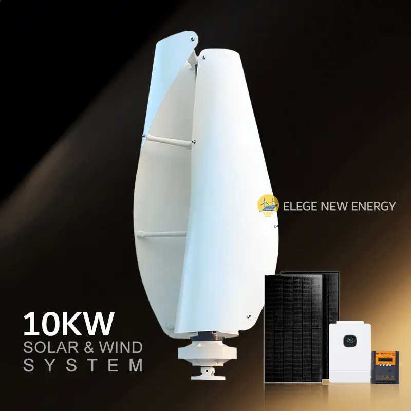 Turbin angin 1kw 2kw 3kw tanaman sumbu vertikal, Generator tegangan tinggi 5000w 48V dengan kontroler beban hibrida untuk penggunaan di rumah