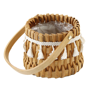 2022 Hot Sale Hand Woven Wooden With Plastic Lined Fruit Basket With Handle