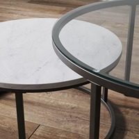 Vente en gros en usine 2 ensembles de tables basses imbriquées modernes en bois et verre avec cadre en métal noir table gigogne blanche pour un montage facile