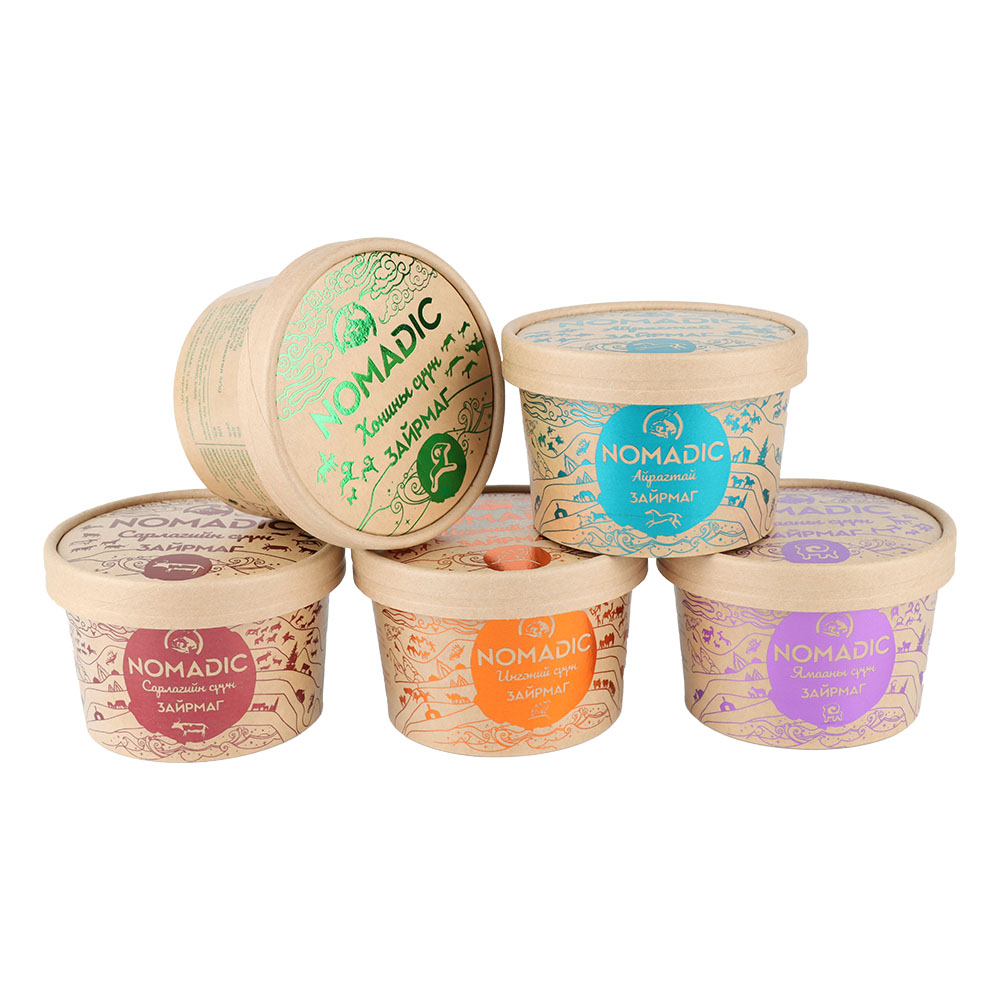 customized gold stamping Paper ice cream cups with paper lids brown paper sundae bowl disposable kraft frozen yogurt cupPopular