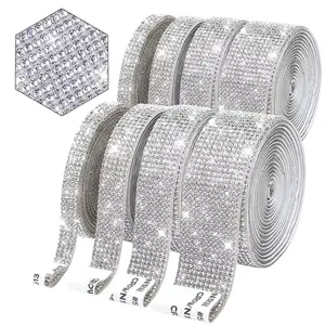 Glitter beyaz kristal Rhinestone bant Trim kendinden yapışkanlı cam aplikler elmas etiket elbise ayakkabı süsleme şerit için