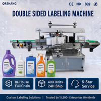 Machine d'étiquetage automatique double face personnalisable Orshang pour bouteilles carrées plates, contenants de sauce, vinaigre, huile de cuisson, produits de lessive