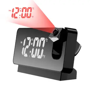 Cermin Desktop Jam Alarm Digital, Lazer Led Dinding untuk Kamar Tidur Anak-anak Jam Proyeksi Led