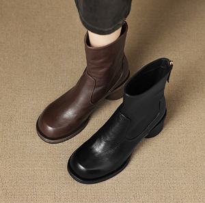 Botas de piel de vacuno teñida con efecto degradado, con cremallera, punta redonda, color liso, tacón ultra alto, diseño elegante y sencillo, hechas de cuero. - Product Image 4