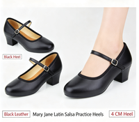 Chaussures de danse latine noires en cuir véritable pour femmes, idéales pour la salsa et la danse de salon, avec talon de 4 cm et semelle en caoutchouc, parfaites pour l'entraînement.