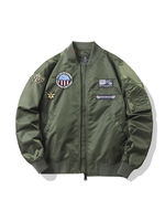 Blouson aviateur MA1 brodé multi-badges, col baseball, style vintage décontracté