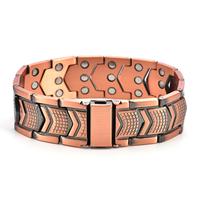 Bracelet Tibétain Géométrique Classique Hautement Poli, Design Trois Flèches Bio-Magnétique, en Cuivre Massif, Bijou Unisexe Tendance pour Cadeau