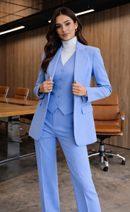 Conjunto de traje de pantalón de 3 piezas azul claro para mujer, elegante traje de negocios para oficina, blazer formal, chaleco y pantalones - Product Image 3