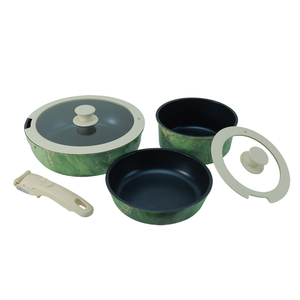Juego de Utensilios de Cocina de Acero al Carbono con Logotipo Personalizado, 5 Piezas, Antiadherente, Verde Malaquita, Ahorro de Espacio, <span class=keywords><strong>Mango</strong></span> Desmontable, Apto <span class=keywords><strong>para</strong></span> Inducción - Product Image 1