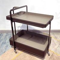 Chariot léger de luxe en cuir de selle, nouveau modèle en titane noir premium, table d'appoint mobile double couche