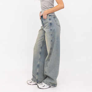 Pantalones Vaqueros de Mezclilla <span class=keywords><strong>para</strong></span> <span class=keywords><strong>Mujer</strong></span>, Estilo Urbano, Cintura Alta, Pierna Recta, Corte Holgado, Estilo Boyfriend, Fabricación Personalizada - Product Image 2