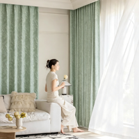 Rideaux occultants jacquard fleuris style Monet Downton Abbey, vert sauge, plissés à la française, pour salon, vente en gros au mètre