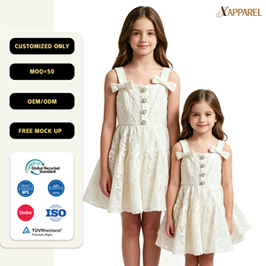 Vestido de encaje a juego para hermanas A&J Boutique, con lazo en el hombro, cuello cuadrado, estilo coqueta, para niñas, color marfil, verano 2026 - Product Image 1