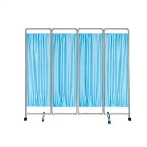 Factory Price Medical Mobile 201 Stainless Steel 2 3 4 5 Folds Panel Hospital Furniture Room Divider Ward Screen With Wheels