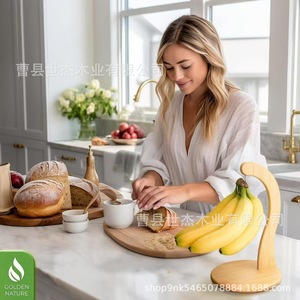 Support à bananes en bambou, bois naturel, crochet suspendu, support de rangement pour fruits de cuisine, organisateur de bureau écologique - Product Image 3