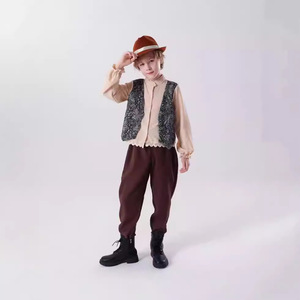 Ensemble de costumes médiévaux pour enfants, pour garçons de 8 à 13 ans, printemps 2025, hauts, pantalons, chapeau, tenue de scène ordinaire - Product Image 2