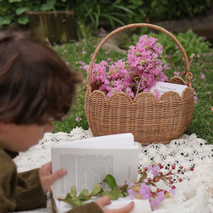 Panier de rangement en rotin en forme de tulipe, ovale, avec poignée, pour les pique-niques des enfants en plein air - Product Image 3