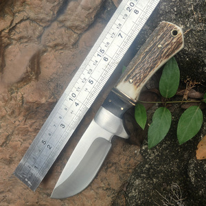 Coltello a lama fissa Full Tang di qualità tedesca con manico in corno di cervo naturale prezioso, OEM, per campeggio, autodifesa, sopravvivenza e caccia - Product Image 1