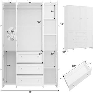 Grande armoire de rangement en bois avec tiroirs, design détachable à 5 niveaux, meuble de rangement moderne pour salle de bain, pour le rangement des vêtements - Product Image 4