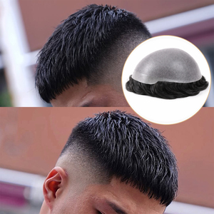 Prótesis capilar de cabello humano para <span class=keywords><strong>hombre</strong></span>, de <span class=keywords><strong>pelo</strong></span> <span class=keywords><strong>corto</strong></span> para verano, con base fina de PU y sistema de anillas en V, unidades de base de parche para sistema de reemplazo capilar - Product Image 1