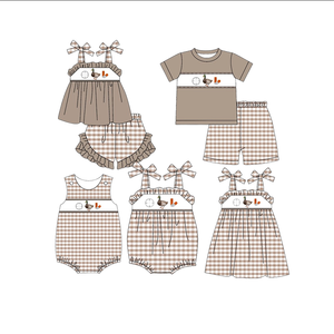 Conjunto de ropa para hermanos y niñas de 0-3m al por mayor, mameluco de burbujas con diseño de pato personalizado para niños pequeños, ropa para fumar de verano para niños - Product Image 1