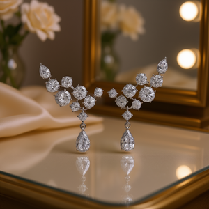 Orecchini E1135 in Oro Bianco con Diamanti Taglio a Pera, Certificati GIA, Gioielli di Lusso da Sposa per Donna - Product Image 2