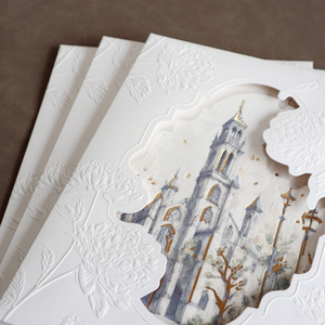 Invitación de <span class=keywords><strong>Boda</strong></span> con Ilustración de Lugar en Acuarela Personalizada, Impresión Tipográfica, Estampado en Relieve, Multicapa, con Sobre Floral - Product Image 2