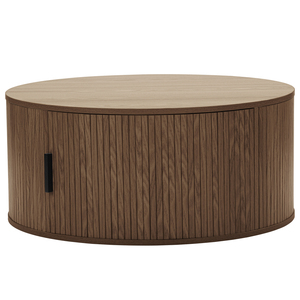 Directo de fábrica Mesa de centro de <span class=keywords><strong>puerta</strong></span> de tambor estriado deslizante redonda lisa en nogal con gran espacio de almacenamiento - Product Image 1