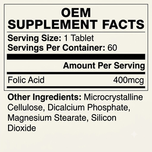 Comprimés d'acide folique OEM ODM 400 mcg, soutien nutritionnel quotidien, supplément de vitamines prénatales, 60 comprimés OEM - Product Image 2