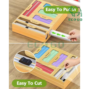 Bamboo Ziplock Bag Organizer With <b>Tin</b> <b>Foil</b> Cutter for Kitchen Drawer Use Bamboo Ziplock Bag Organizer - Product Image 5