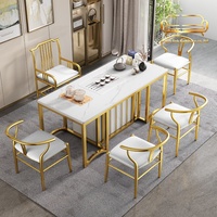 Ensemble table et chaises de bureau/balcon en pierre et métal, style moderne et minimaliste, avec espace de rangement ; Table basse de luxe léger pour la réception