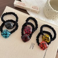 Élastiques à cheveux pour femmes en acétate personnalisé, motif léopard, design carré, 6,5 cm, haute élasticité, accessoire capillaire imprimé léopard
