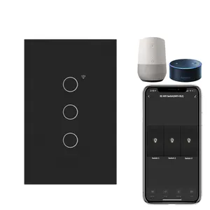 Amzo google USW8831B siyah 3 gang 1 yollu wifi özellikli duvar ev akıllı ışık anahtarı toptan fiyat ile 2.4 ghz