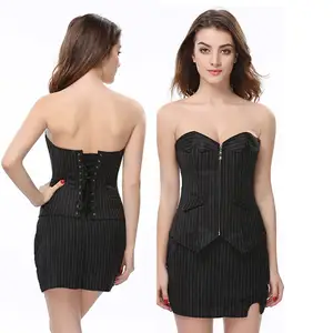 Đen Corset Sexy Lady cộng với kích thước phía trước Zip ren lên overbust Corset phù hợp với g chuỗi văn phòng Ăn mặc