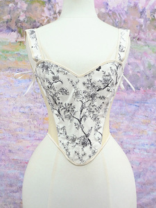 Sexy Vintage Toile Floral Corset Top Women Butterfly Print Bustier Overbust Steel Bones <b>Waist</b> <b>Cincher</b> with Lace up Back - Product Image 1