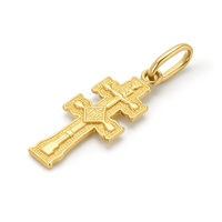 Colgante de Cruz de Doble Barra en Oro de 14k, Detalles Finamente Texturizados, Diseño Religioso Ortodoxo Compacto, Unisex, Sin Níquel, Sin Plomo