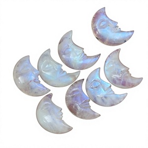 Awesome Natural Smooth Cabochon Rainbow Moonstone Half Moon-Face Carving Gem IGI Certified Pendant Christmas Day HARI OM - Product Image 1