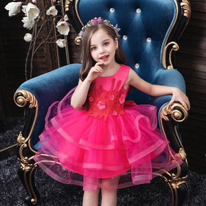 Girls Princess Dress Sleeveless Tulle Layered Pink Party Graduation Dress - Product Image 1