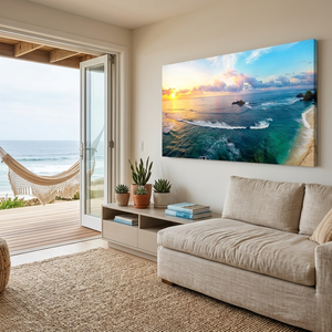 Arte en Lienzo de Atardecer Costero Moderno, Pintura Mural de Paisaje Marino Grande, Ondas del Océano, para Decoración de Hotel u Hogar, Sin Marco/Con Marco - Product Image 4