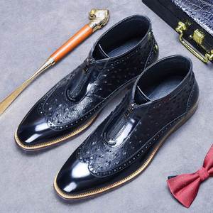 Bottes en cuir verni en gros d'usine, bottines en cuir véritable à motif autruche pour hommes - Product Image 1