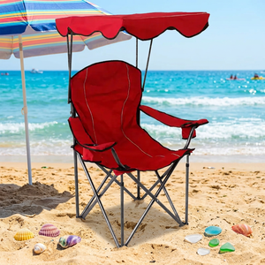 Chaise de camping pliante en aluminium portable pour l'extérieur avec auvent pare-soleil, légère et pliable pour la salle de sport et le jardin - Product Image 1