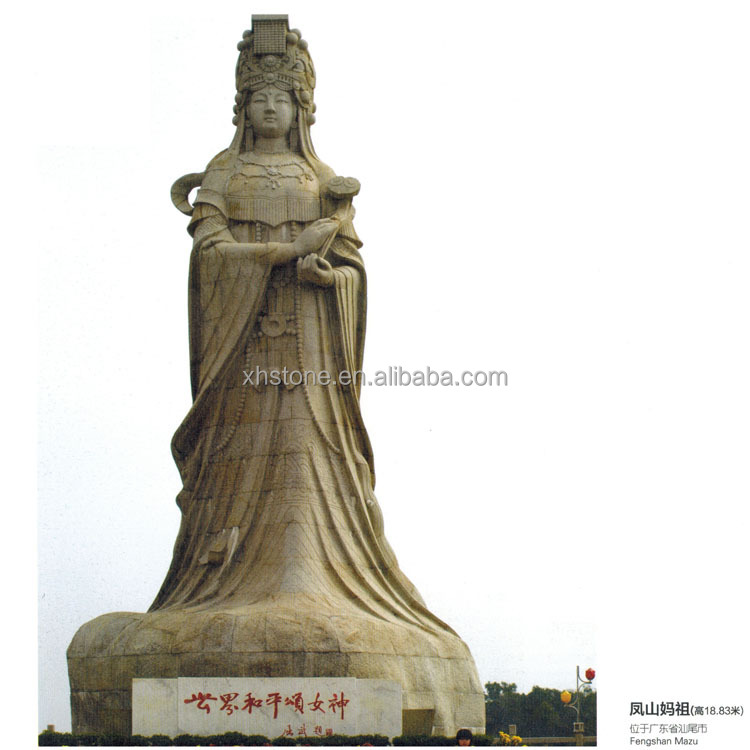 手彫り中国福建省屋外女性馬Zu女神像天然石大立っている台湾Mazu仏彫刻