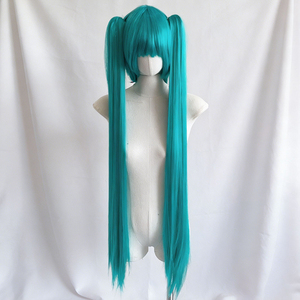 Perruque complète universelle <span class=keywords><strong>Hatsune</strong></span> Anime <span class=keywords><strong>Cosplay</strong></span>, 40 pouces, bleue, réglable, lisse et ondulée, double queue de cheval, vente en gros pour Halloween - Product Image 2