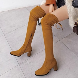 Bottes hautes pour femme en PU, moulantes, à bout carré, avec talon épais et fermeture éclair latérale - Product Image 3