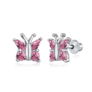 Dylam New Arrival Hypoallergenic Nickel Free 925 Sterling <b>Silver</b> Kid Children Oval 5A CZ Cubic Zirconia Butterfly <b>Stud</b> Earrings - Product Image 1