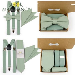 Box Verpackung Männer Kinder Salbei Grün Rosa Elastische Hosenträger Solid BowTie Square Schal Krawatte Set Party Hochzeiten Daily Wear Zubehör - Product Image 1