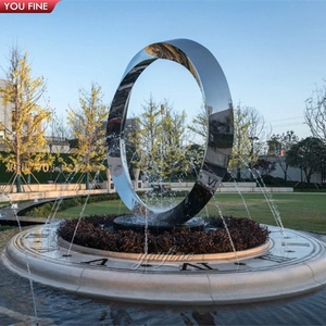 Youfine công viên trang trí hiện đại ngoài trời trừu tượng vòng tròn kim loại thép không gỉ vườn đài phun nước điêu khắc để bán - Product Image 3
