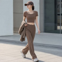 T-shirt de yoga pour femme Premium 2-en-1 à dos ouvert, col ras du cou, double couche, manches courtes, doux comme un nuage, respirant, extensible dans les quatre sens, fini mat