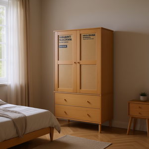 SENJABINT NLACDOEG Armadio in Legno Massello 35.4x21.7x68.9 Effetto Rattan Marrone 2 Cassetti Arredamento Camera da Letto - Product Image 2